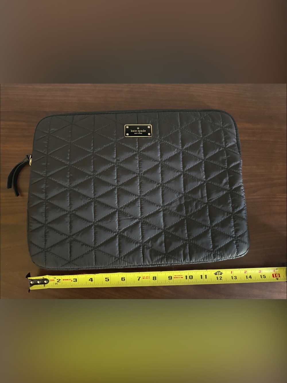 kate spade Black Quilted Triangle-Pattern Tablet Sleeve with Gold Plaque
